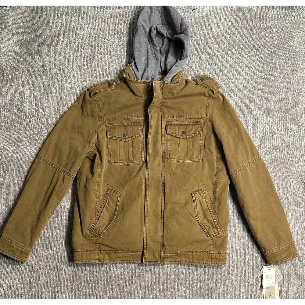Levi's Brown Sherpa Lined Military Jacket NWT Hooded Men's Size L